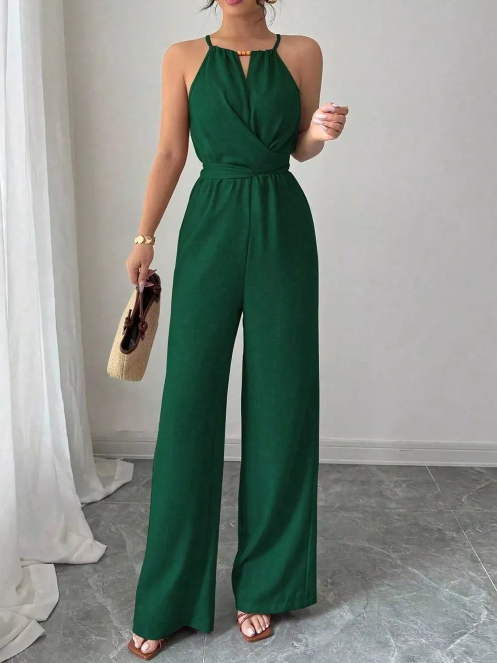 Sleeveless Tie Waist Wide-Leg Jumpsuit, image 11