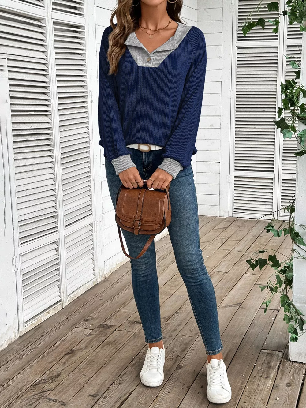 Ribbed Knit Two-Tone Top, image 20