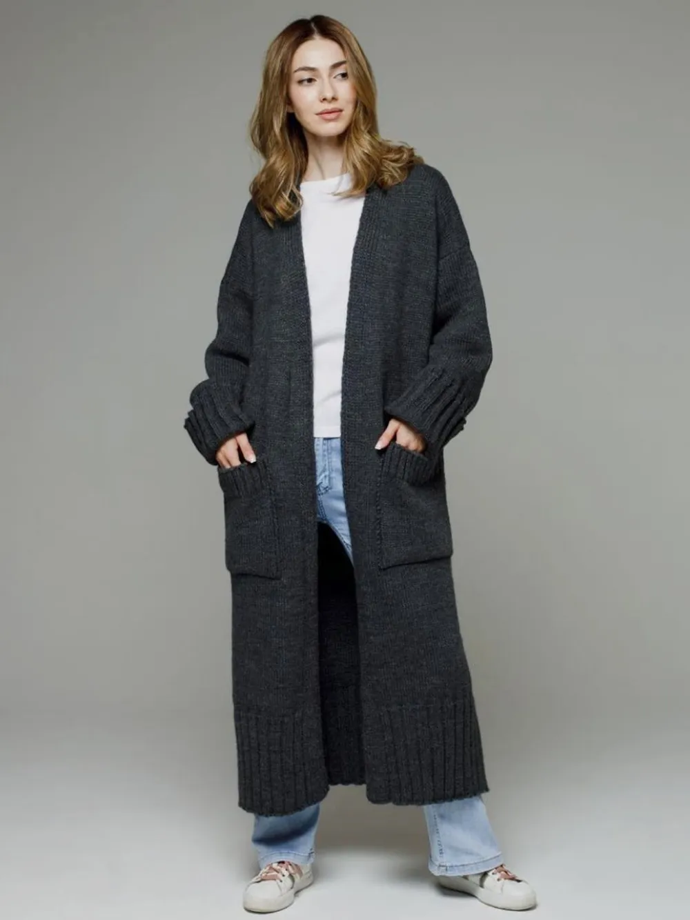Pocketed Open Front Dropped Shoulder Cardigan, image 5