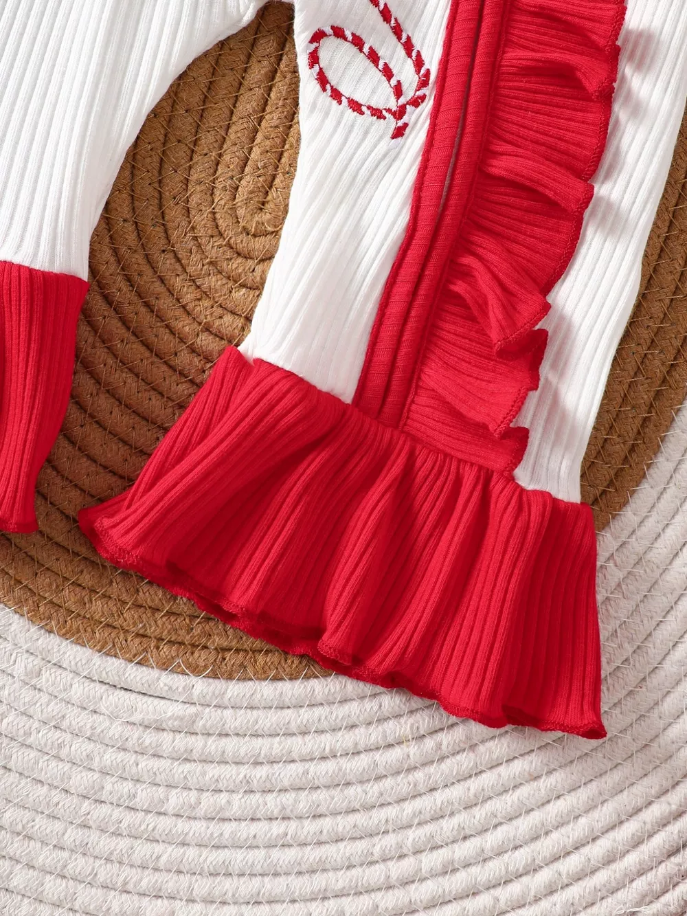 Children's Christmas Ruffle Trim Ribbed Jumpsuit, image 5