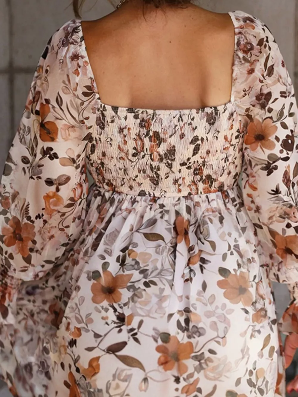 Floral Print Sweetheart Neck Long Sleeve High Waist Mini Dress, image 2