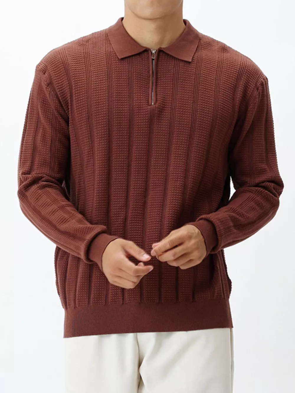 Men's Plus Size Ribbed Quarter-Zip Sweater, image 8