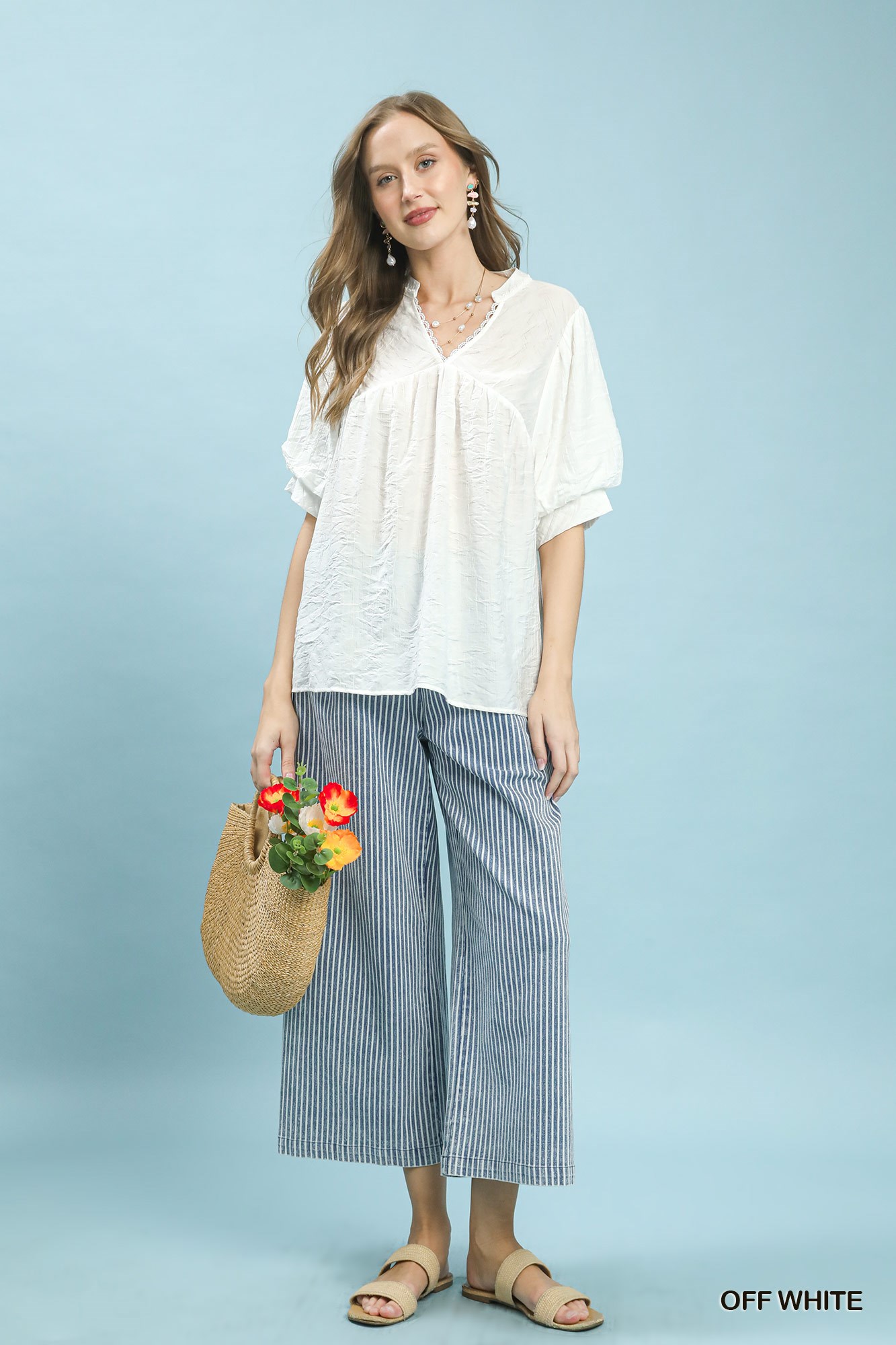 Textured Lace Trim V-Neck Boho Blouse, image 5
