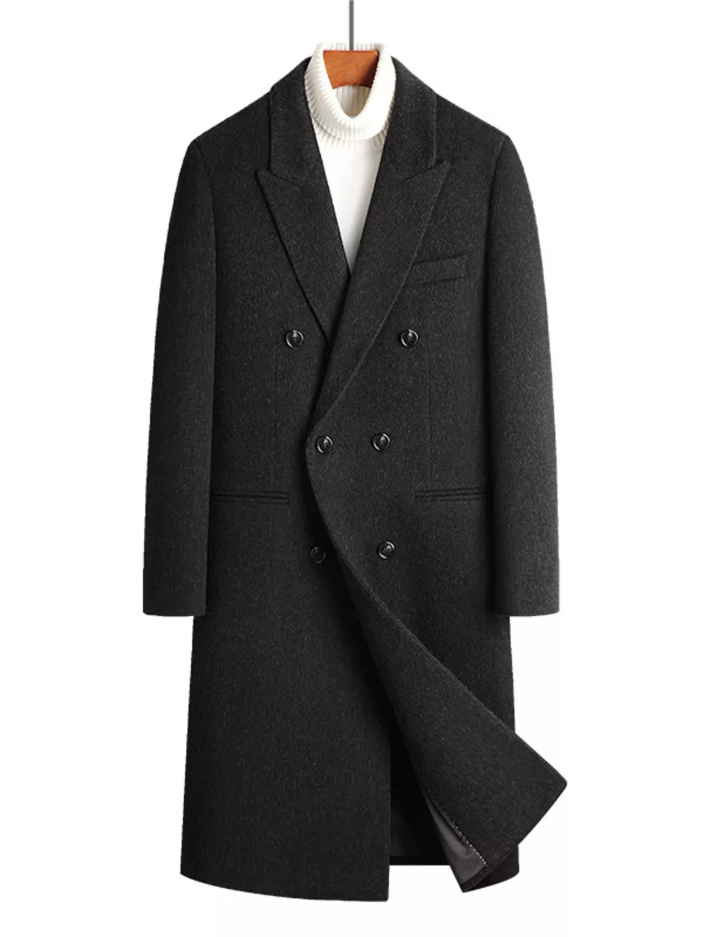 Men's Wool Blend Double-Breasted Overcoat, image 4