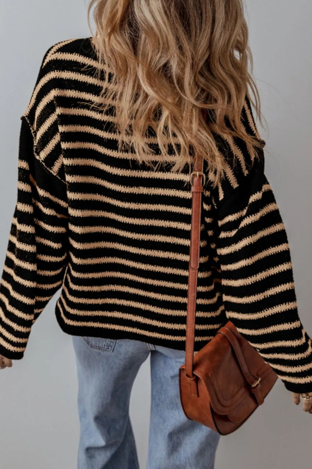 Stripe Drop Shoulder Round Neck Sweater, image 10