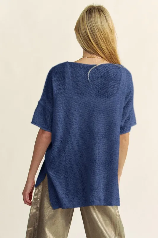 High-Low Round Neck Knit Top, image 3