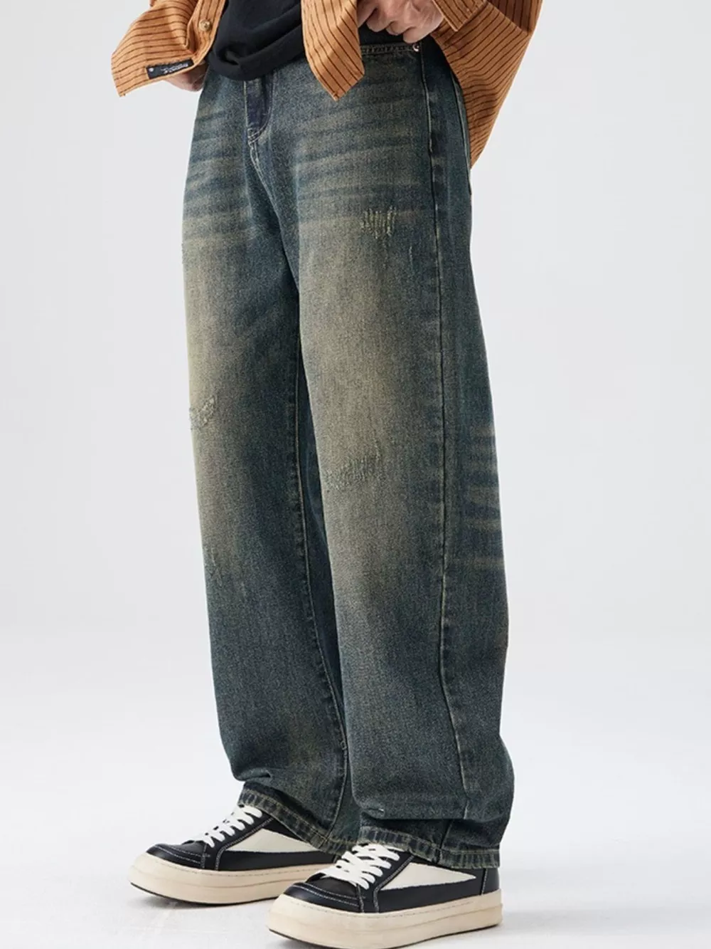 Men's Washed Wide Leg Jeans, image 4