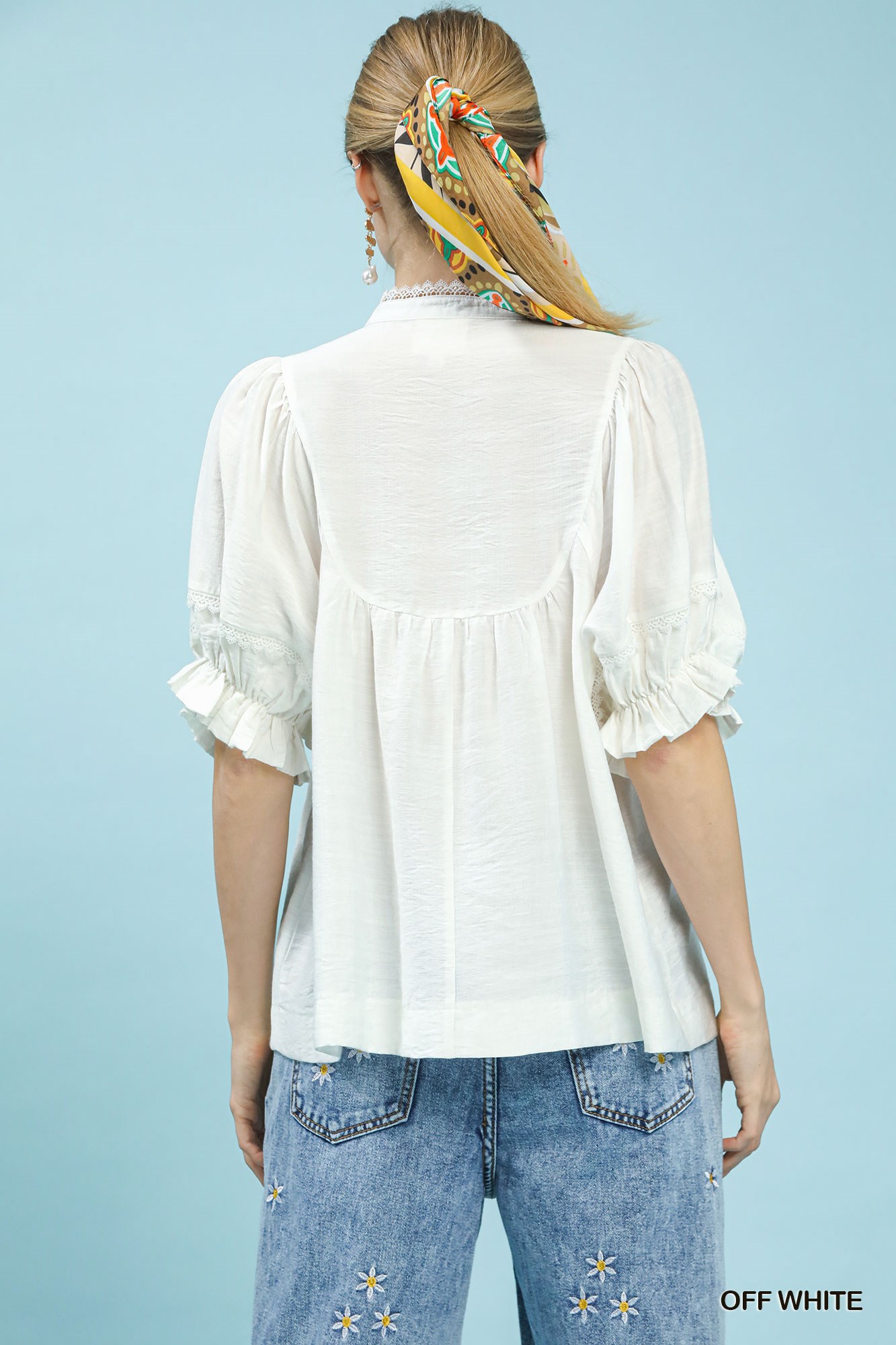 Smocked Yoke Blouse with Ruffle Sleeves, image 3