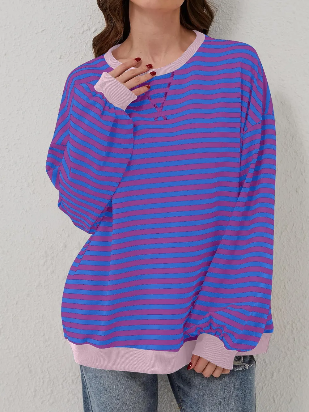 Contrast Striped Long Sleeve Sweatshirt, image 35