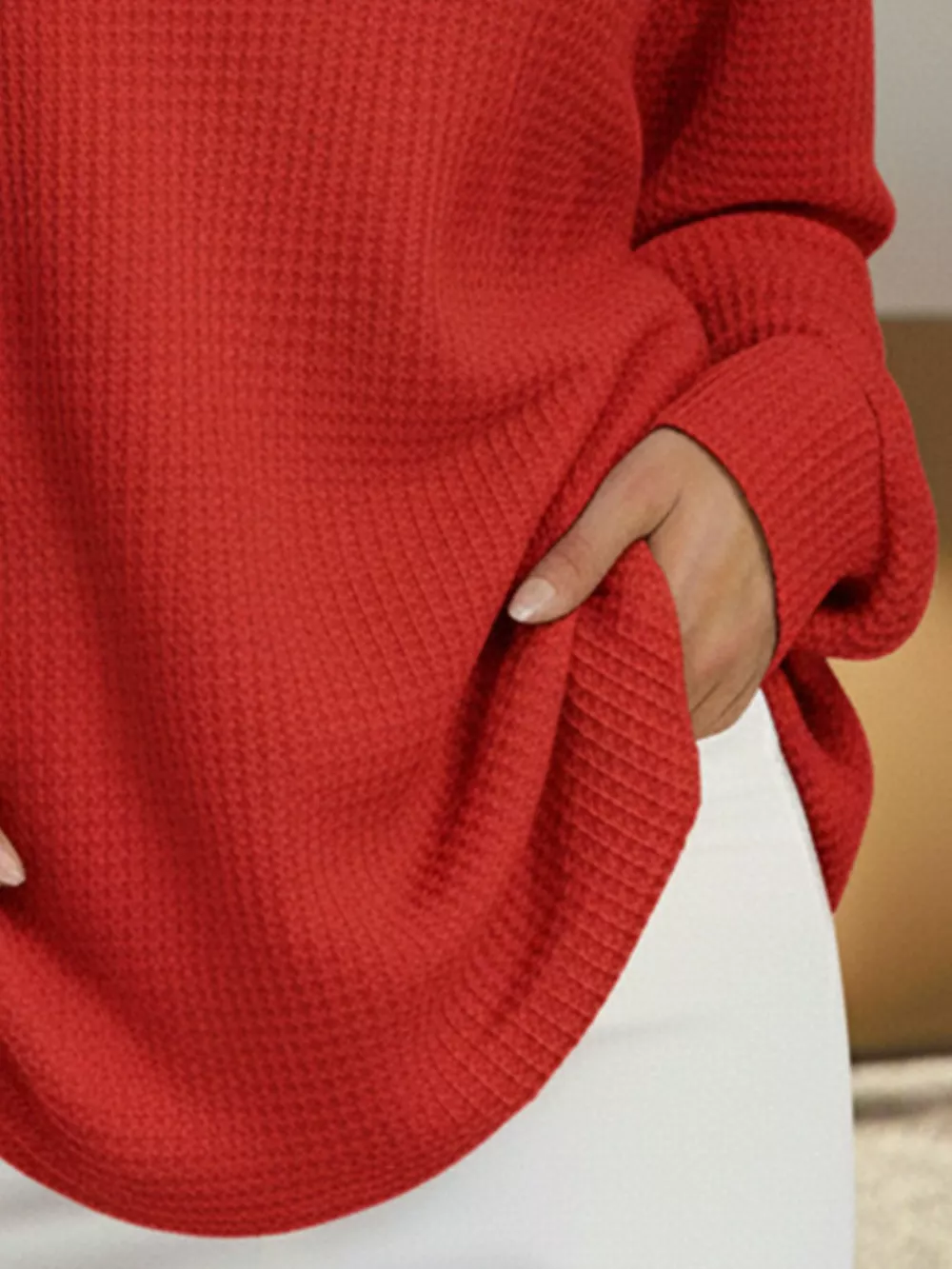 Full Size Waffle Knit V-Neck T-Shirt Plus Size, image 4