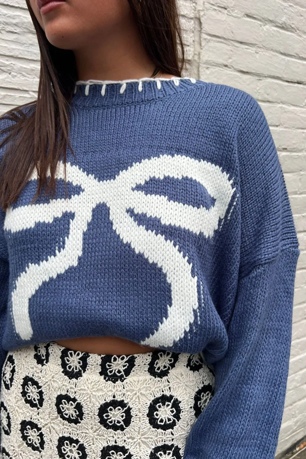 Bow Graphic Round Neck Long Sleeve Sweater, image 4