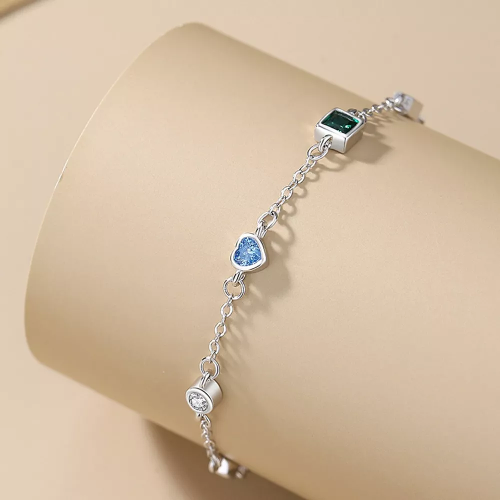 925 Sterling Silver Geometric Charm Bracelet, image 4