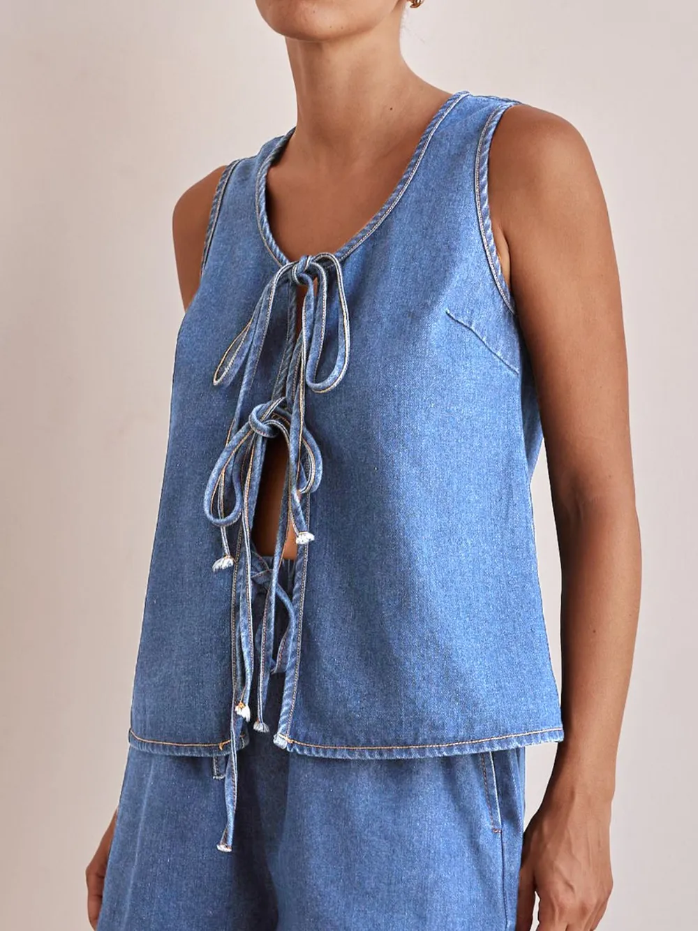 Tie Front Denim Vest, image 8