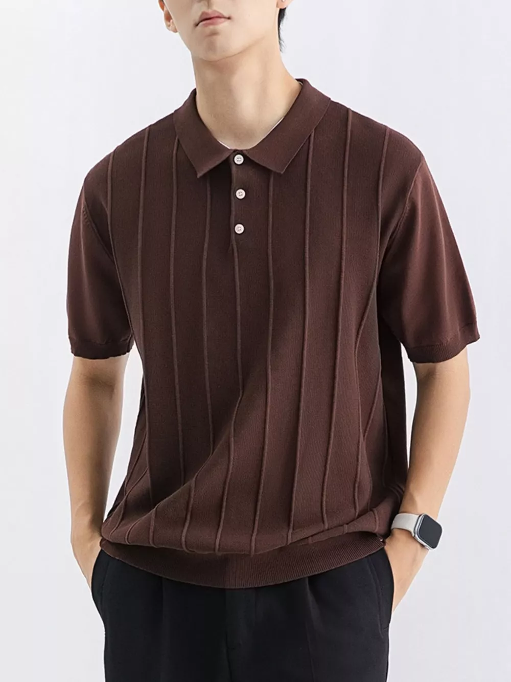 Men's Plus Size Textured Knit Short Sleeve Polo, image 4