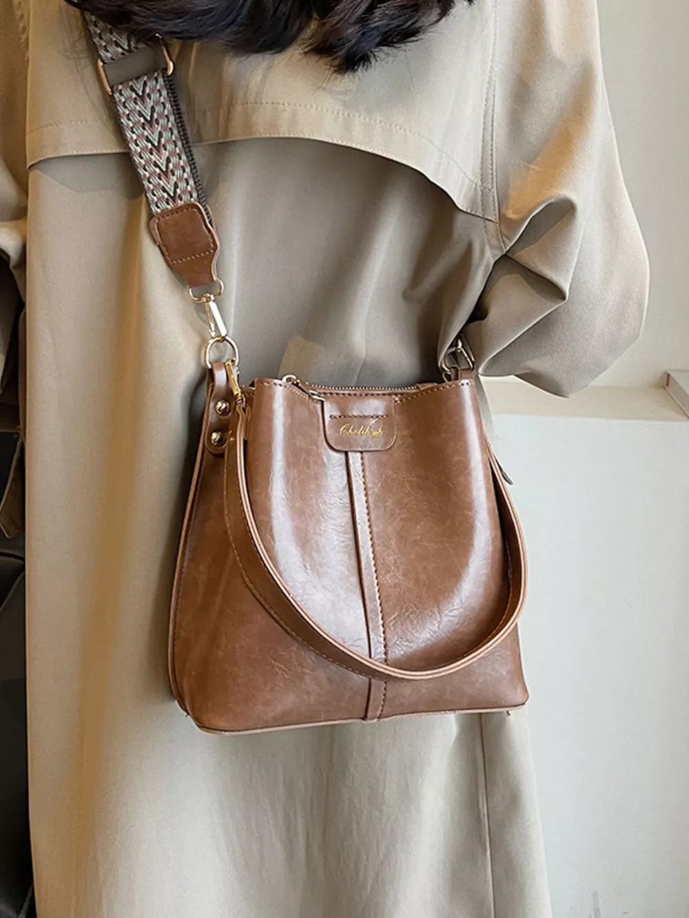 PU Leather Wide Strap Shoulder Bag, image 4