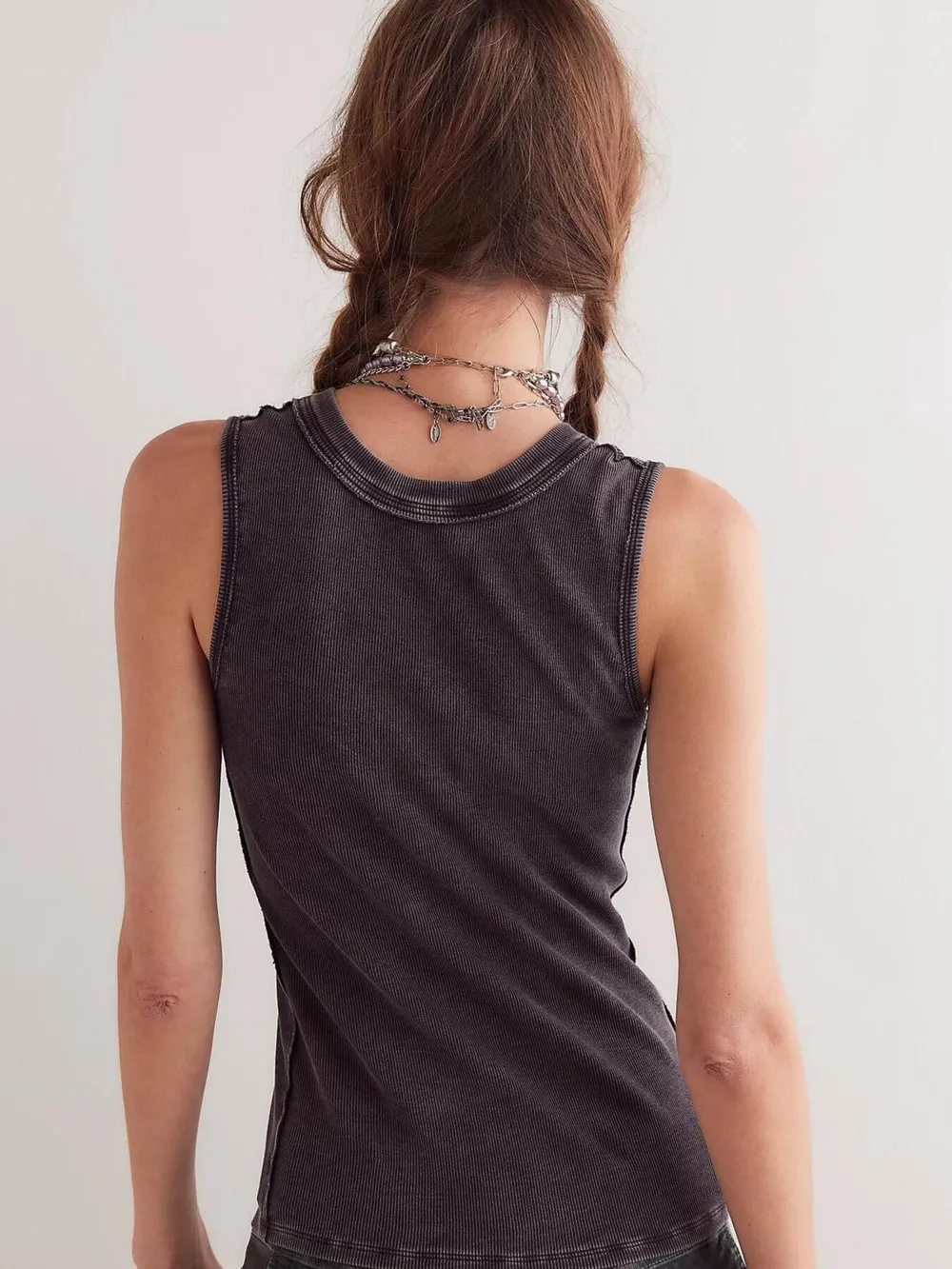 Snap Down Round Neck Ribbed Slim Tank Vest, image 7