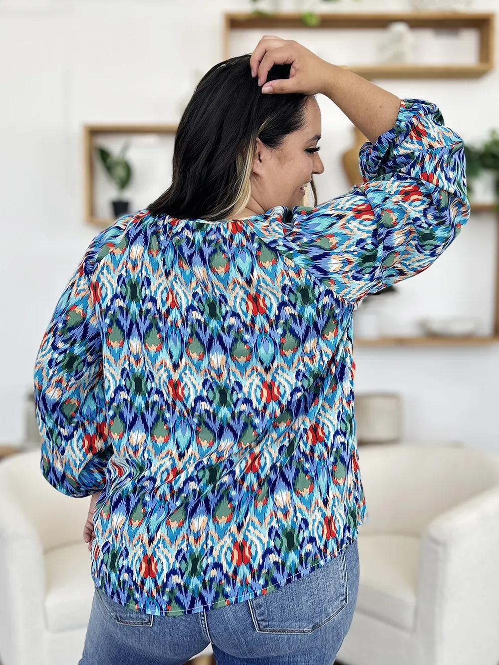 Full Size Printed Balloon Sleeve Blouse, image 24