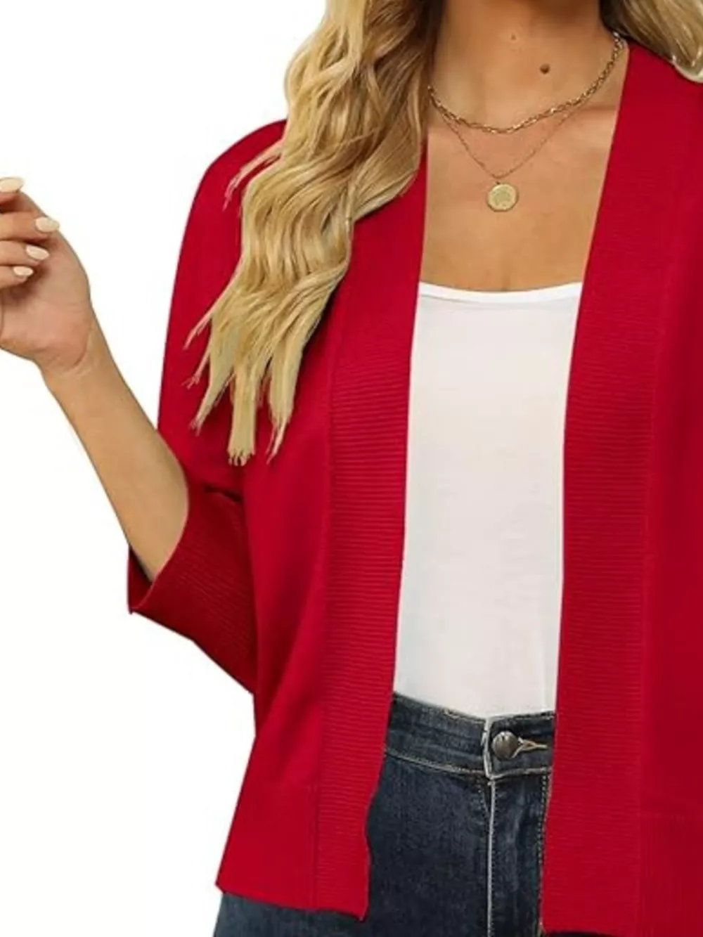 Open Front Ribbed Hem Cardigan, image 7