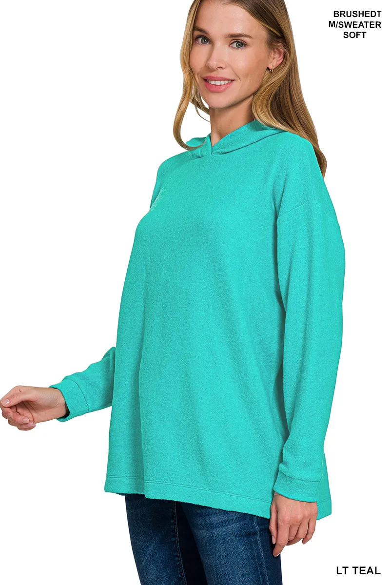 Hooded Brushed Melange Hacci Sweater, image 2