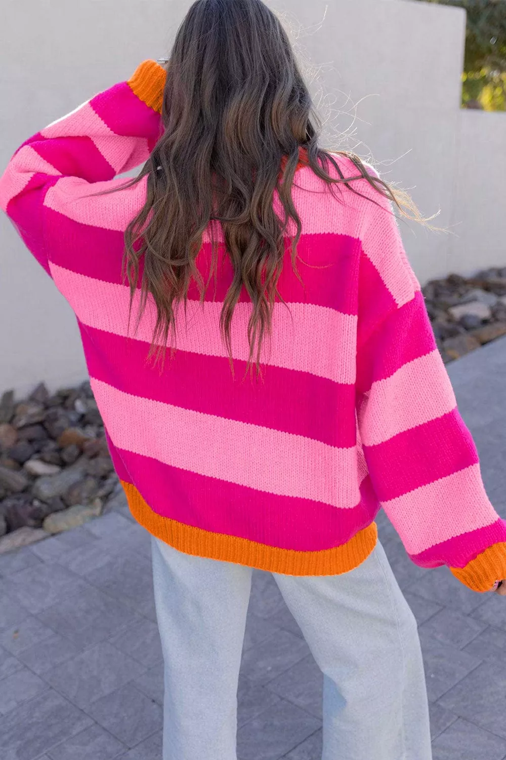 Color-Block Striped Dropped Shoulder Sweater, image 3