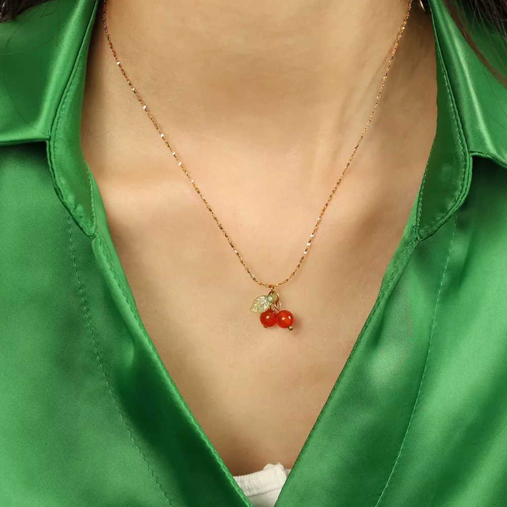 Agate Cherry Pendant Necklace, image 3