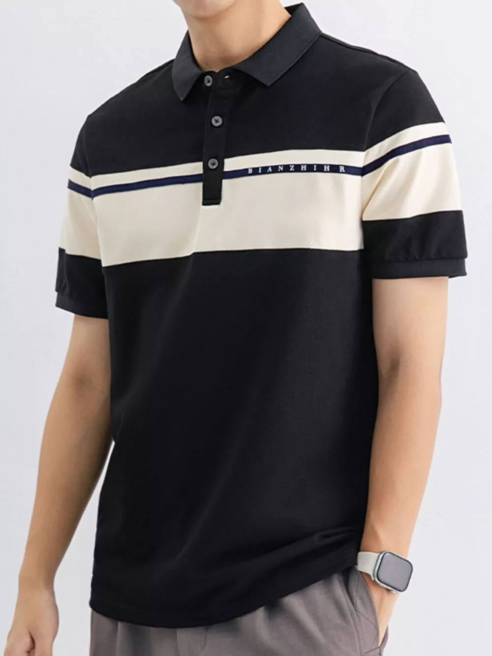 Men's Plus Size Color Block Polo Shirt