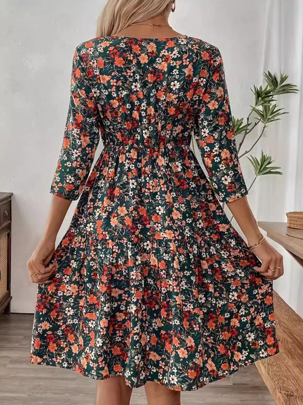 Frill Floral Round Neck Dress, image 3