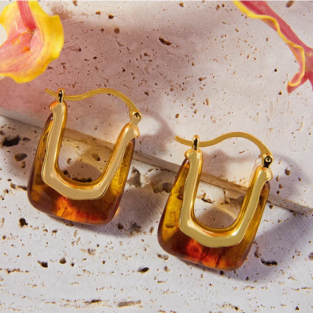 Resin Copper U Shape Earrings, image 4