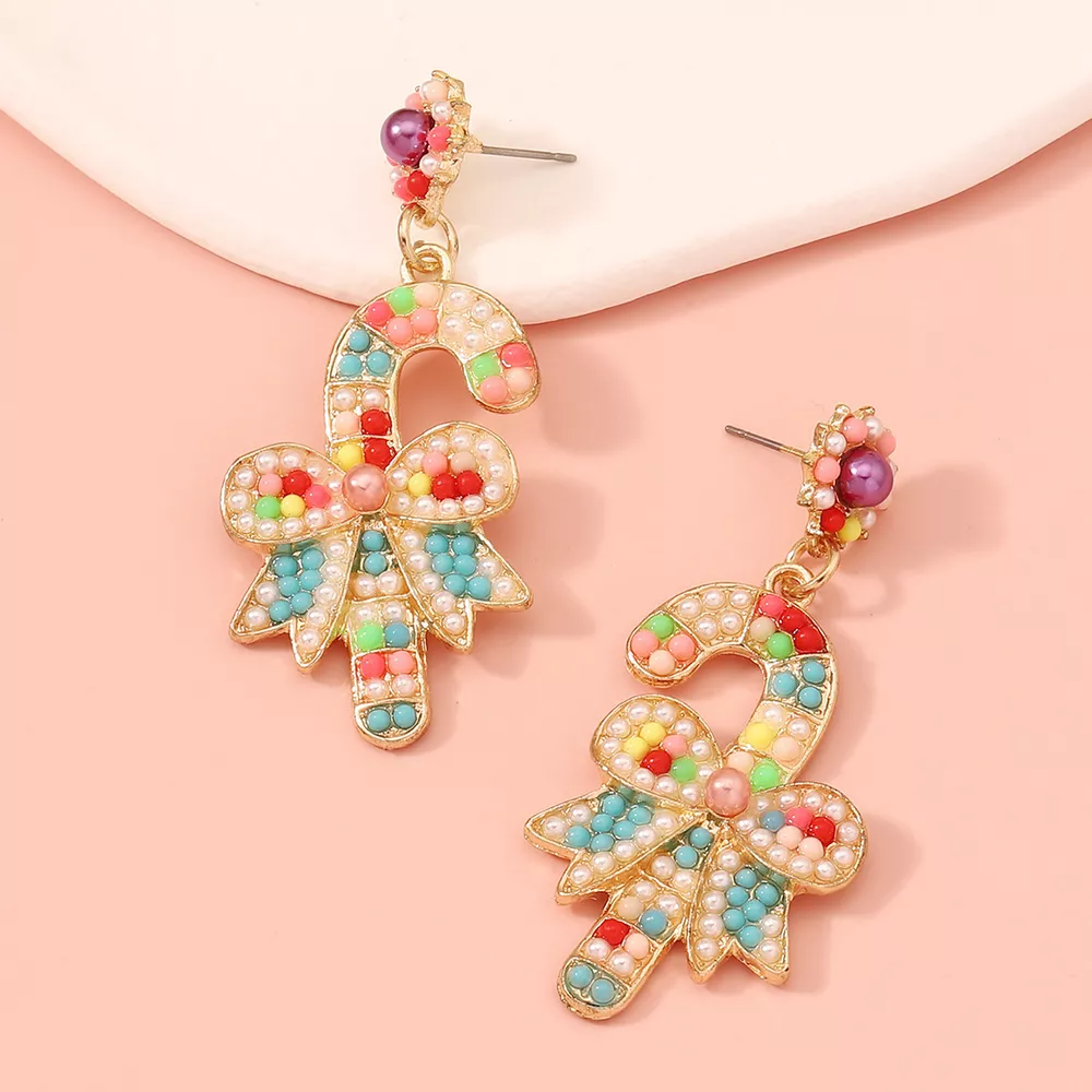 Christmas Candy Cane Bow Drop Earrings