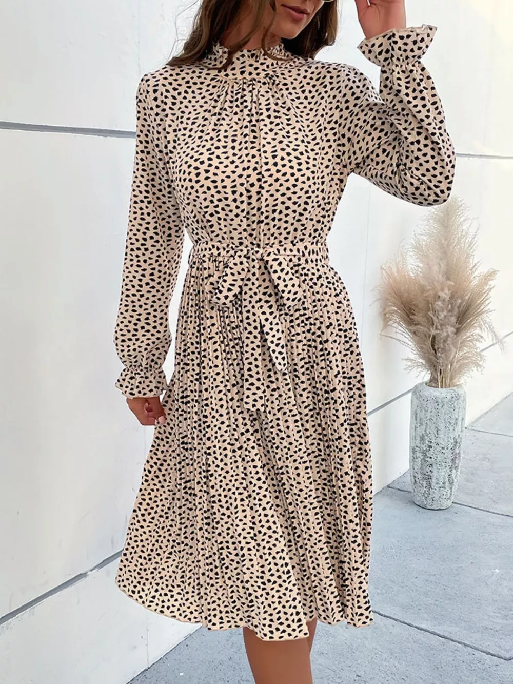 Animal Print Mock Neck Flounce Sleeve Dress, image 5