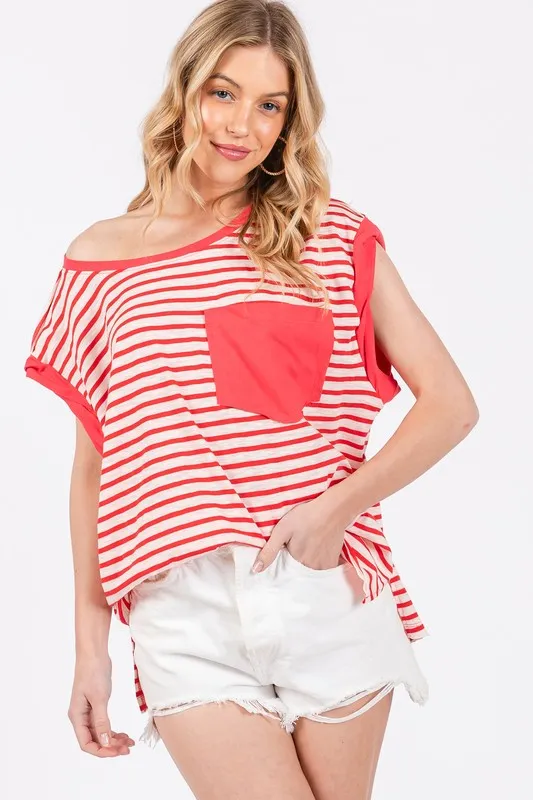 Ces Femme Side Slit Striped Cap Sleeve T-Shirt, image 6