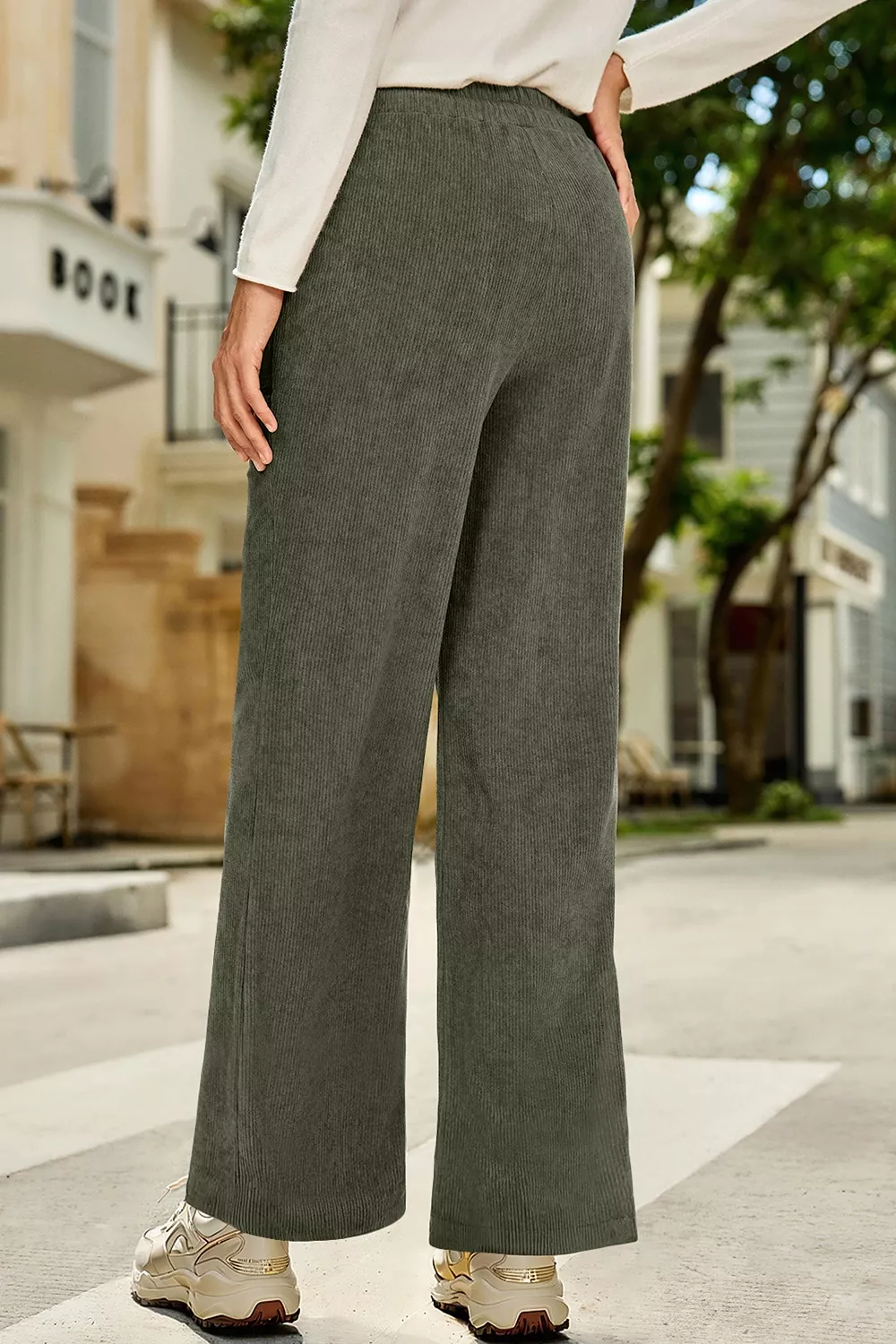 Drawstring Corduroy Wide Leg Pants, image 4