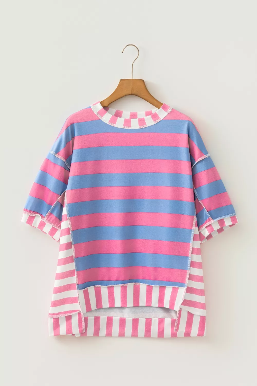 Stripe Exposed Seam Contrast Patchwork Oversized Top, image 3