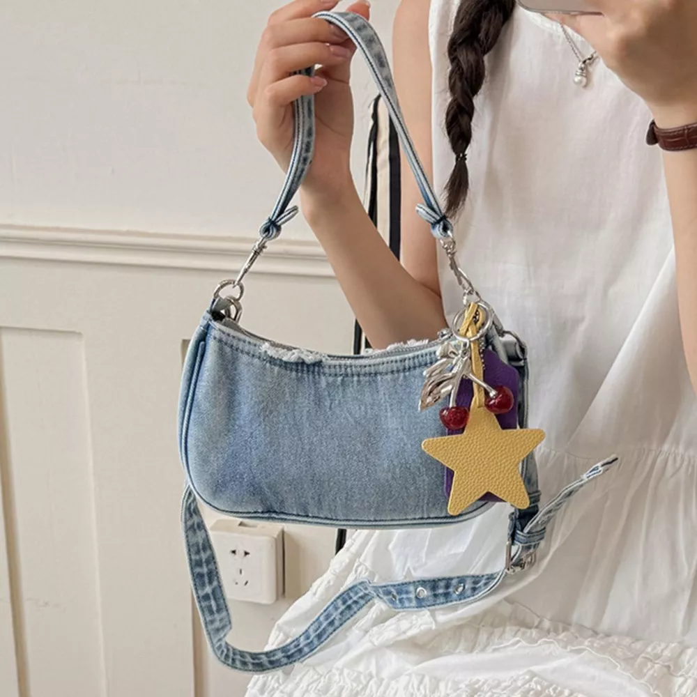 Star Charm Denim Shoulder Bag, image 19