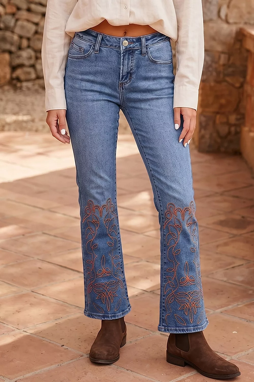 Embroidered Flare Leg Jeans, image 2