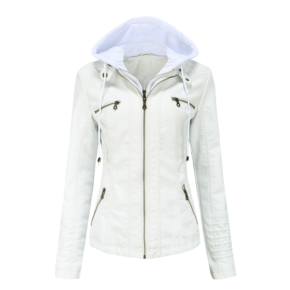 Full Size Detachable Hooded Faux Leather Moto Jacket Plus Size, image 23