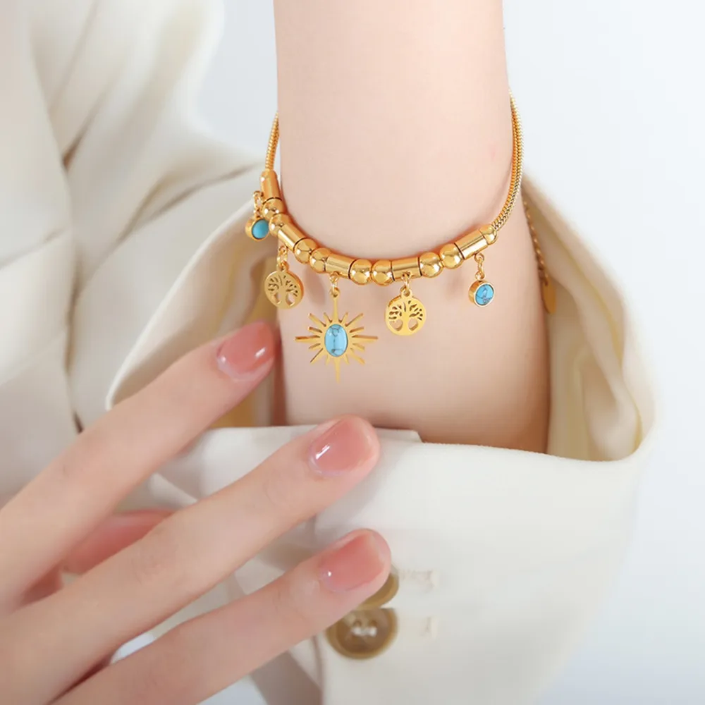 Gold-Plated Titanium Steel Charm Bracelet, image 2