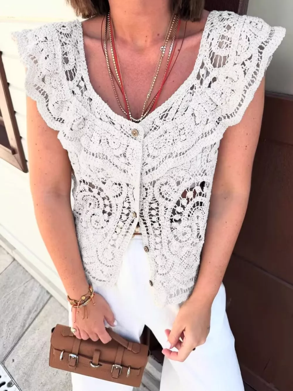 Crochet Lace Button Up Cardigan, image 5