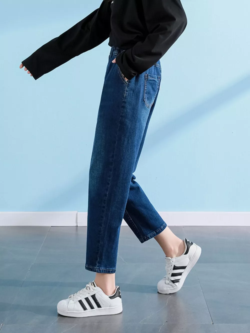Plus Size High-Waisted Elastic Waistband Casual Jeans, image 7