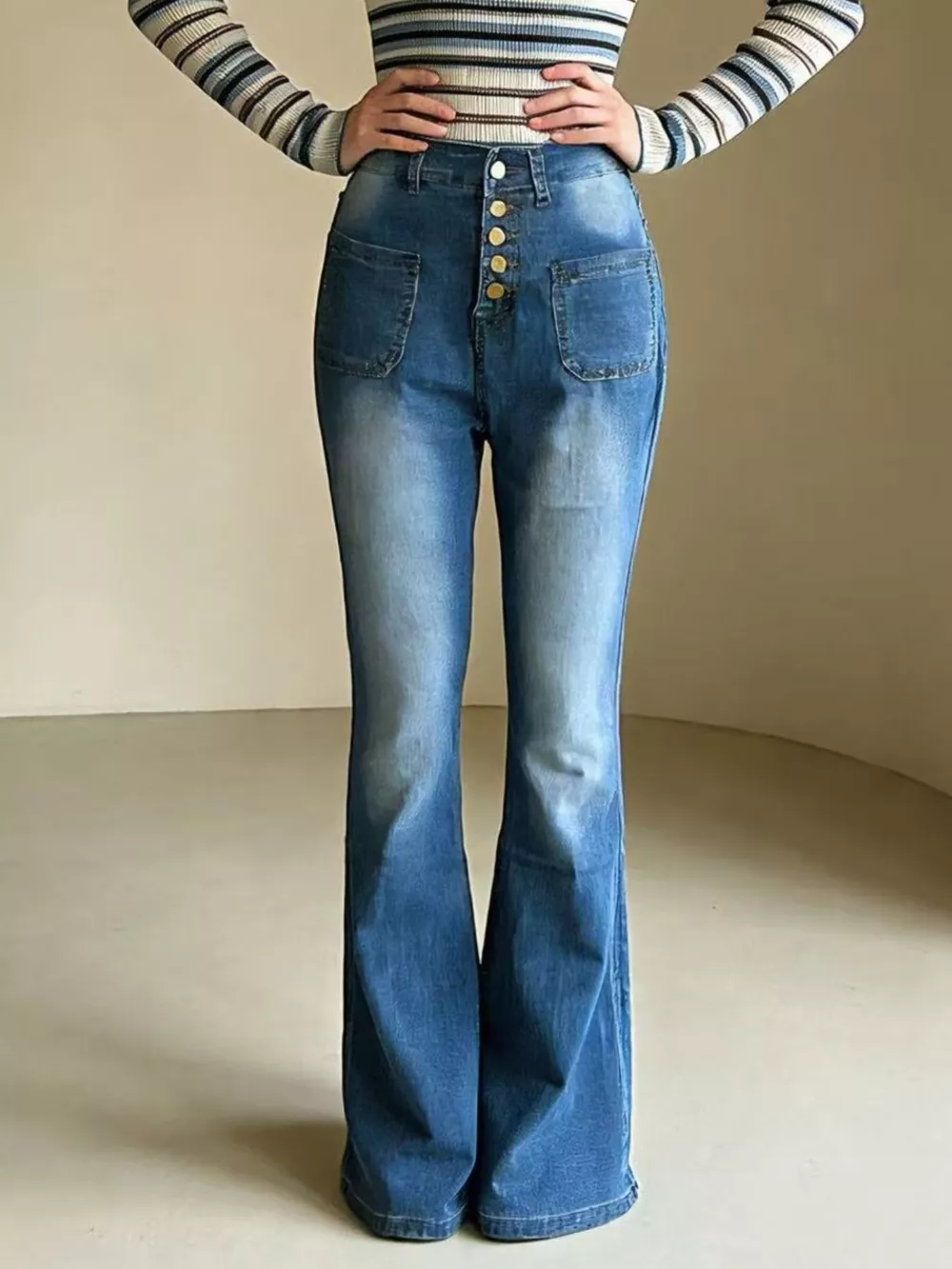 Full Size High-Waisted Button-Fly Flare Jeans Plus Size, image 6