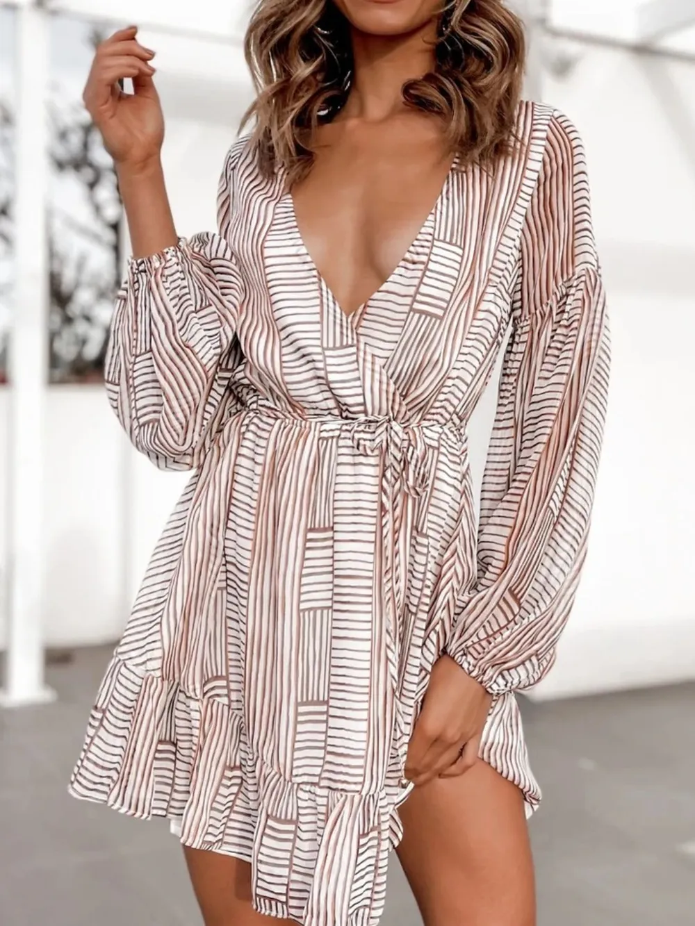 Cutout Back Surplice Long Sleeve Dress, image 3