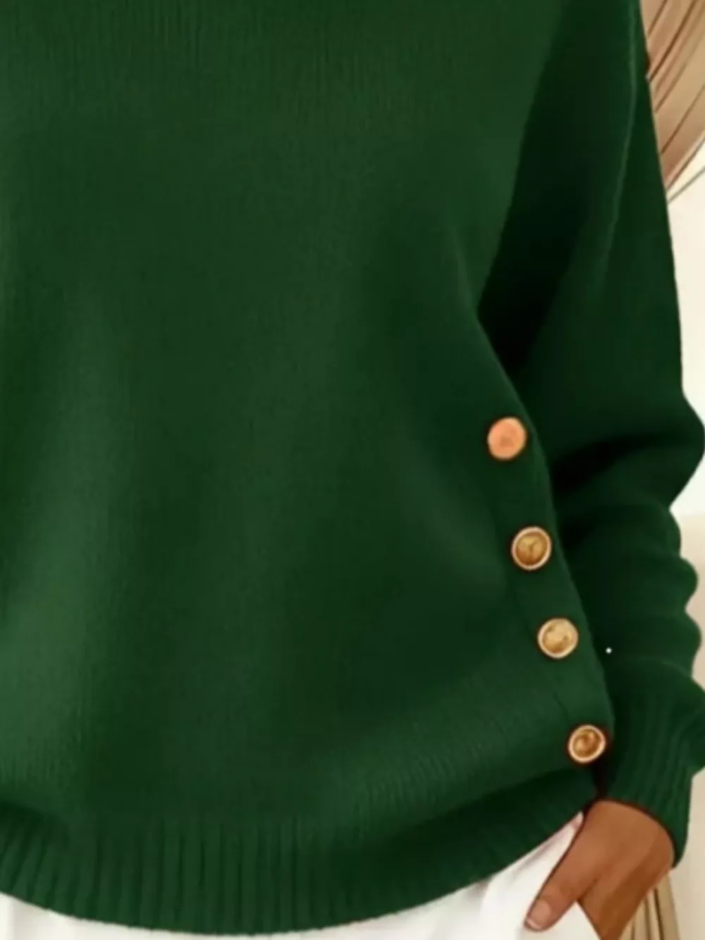 Full Size Decorative Button Dropped Shoulder Sweater Plus Size, image 21