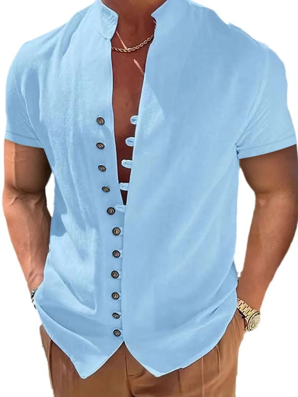 Men's Full Size Button Up Short Sleeve Shirt Plus Size, image 7