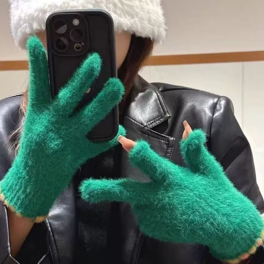 Fuzzy Knit Gloves, image 2