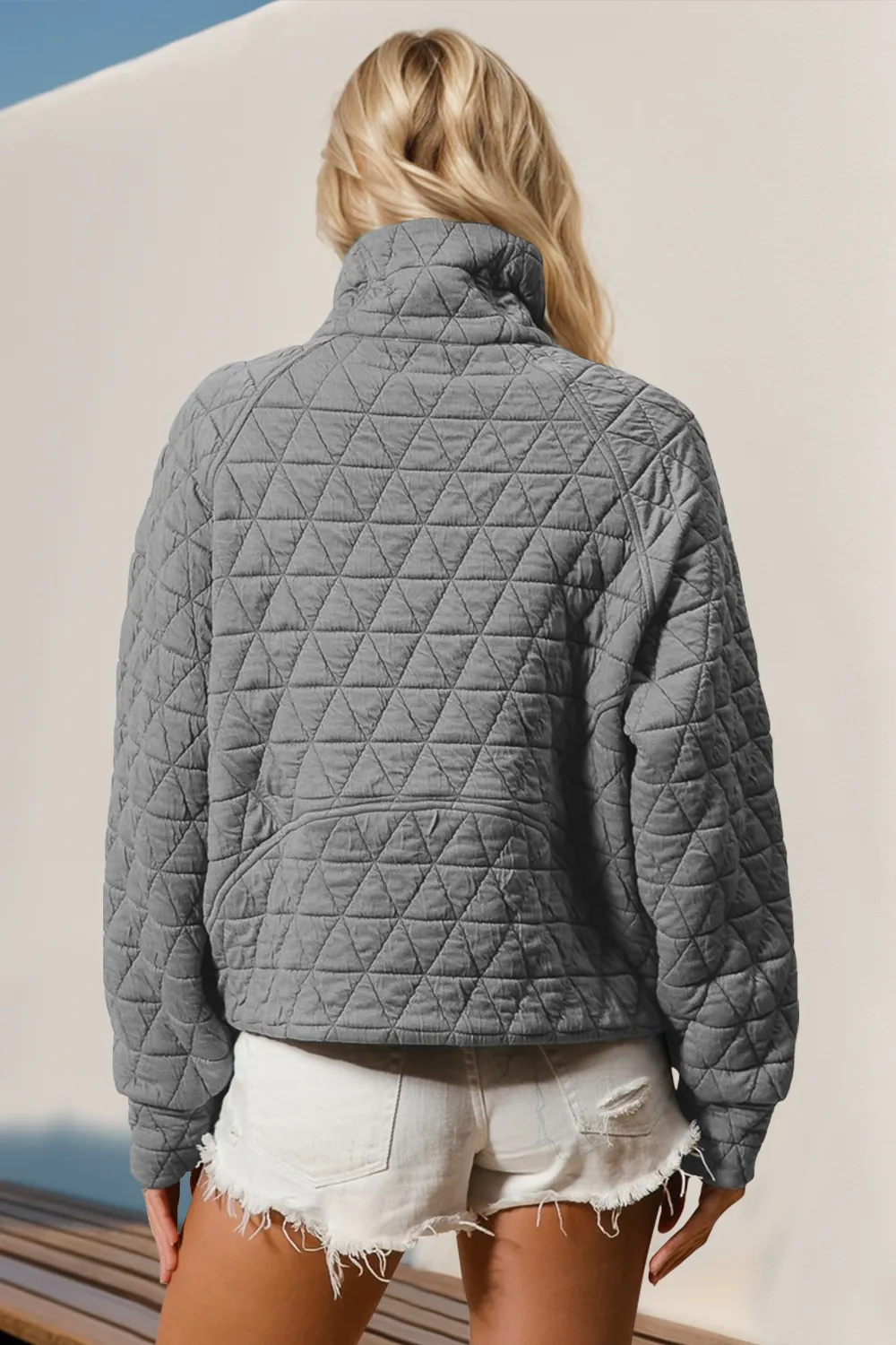 Half Zip Long Sleeve Quilted Sweatshirt with Pocket, image 4