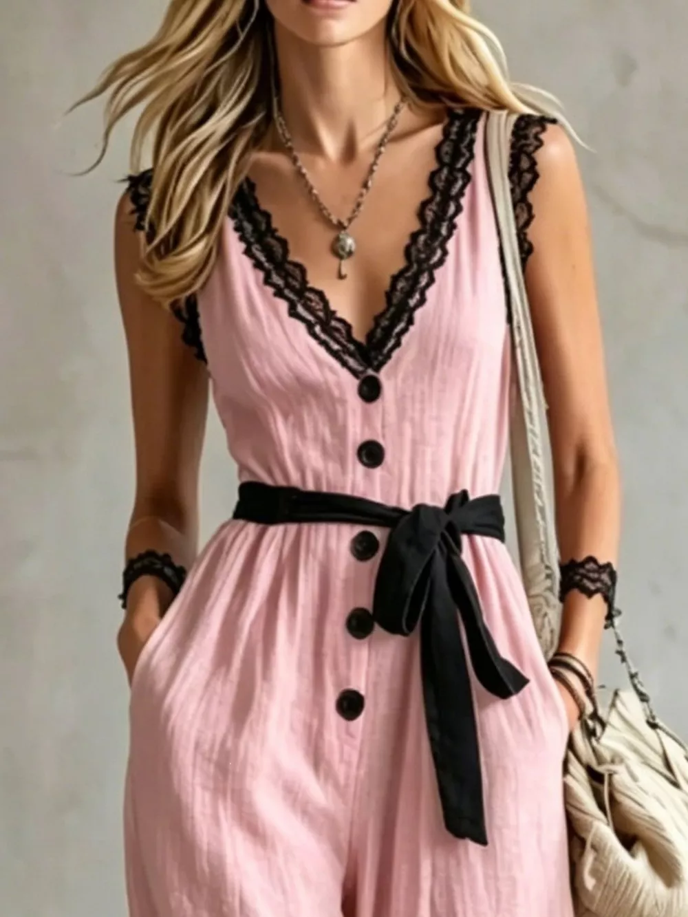 Lace Trim Sleeveless Wide Leg Jumpsuit, image 10
