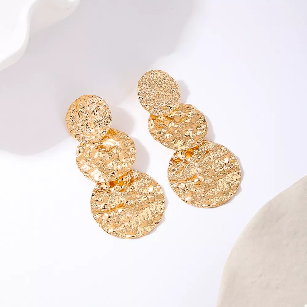 18K Gold-Plated Round Layered Textured Earrings