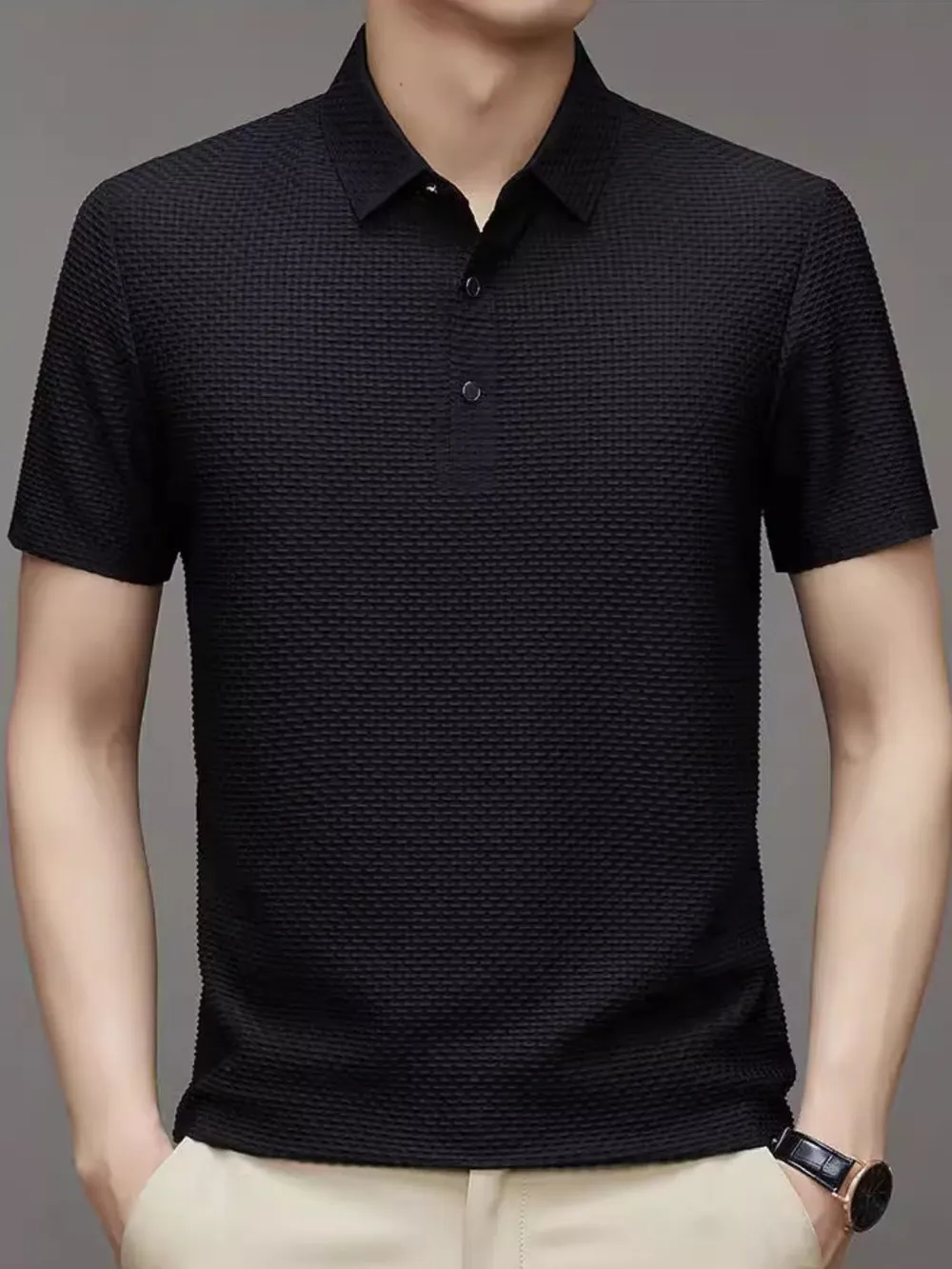 Men's Full Size Button Detail Short Sleeve Polo Plus Size