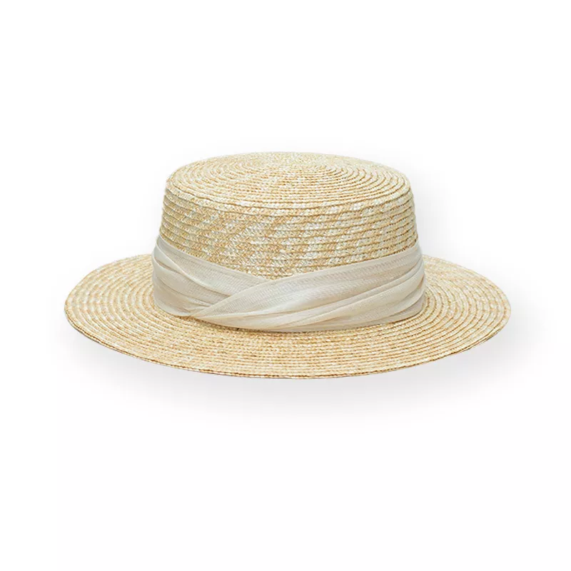 Straw Boater Hat with Ribbon Accent, image 5