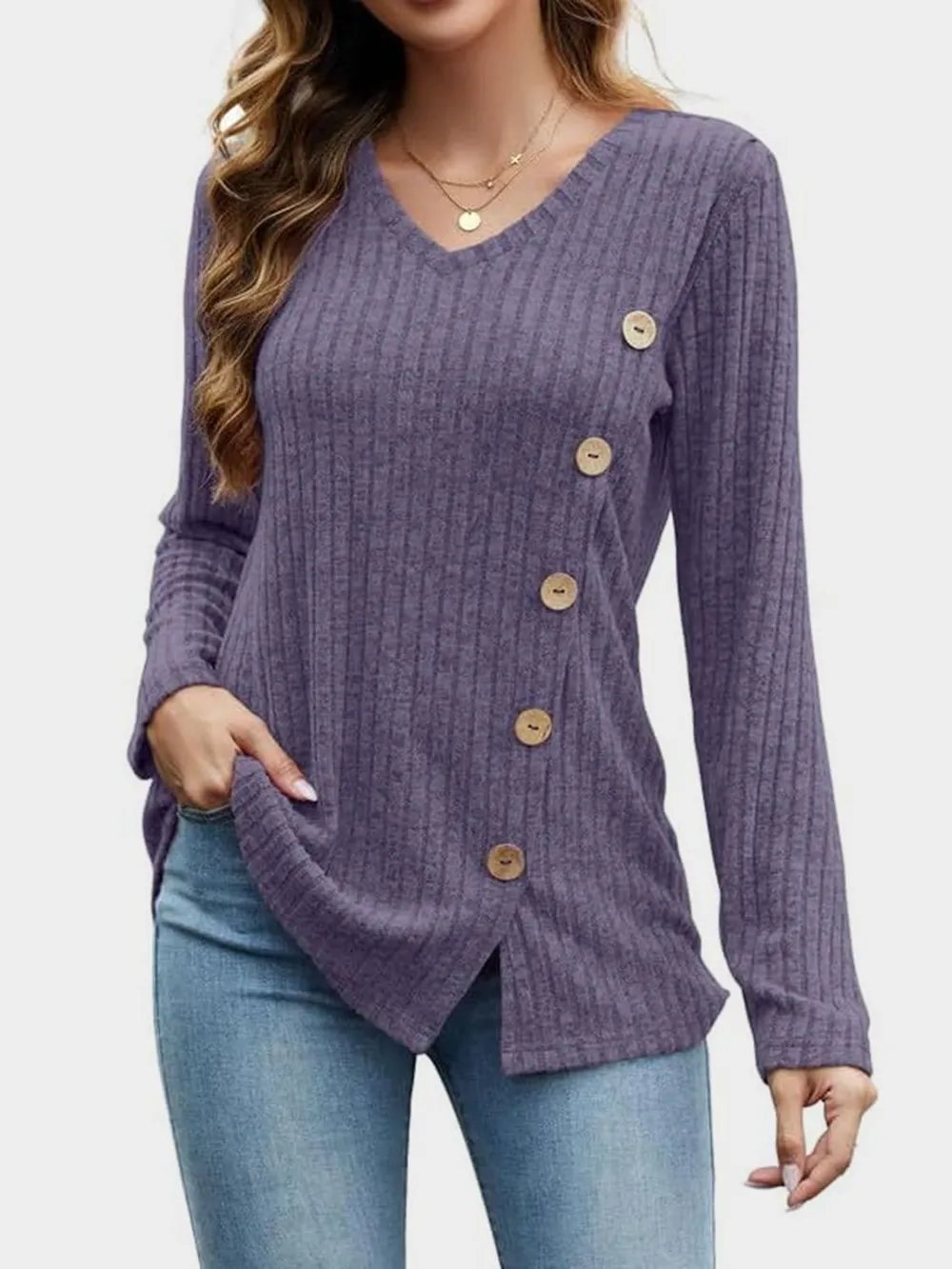 V-Neck Long Sleeve T-Shirt, image 9